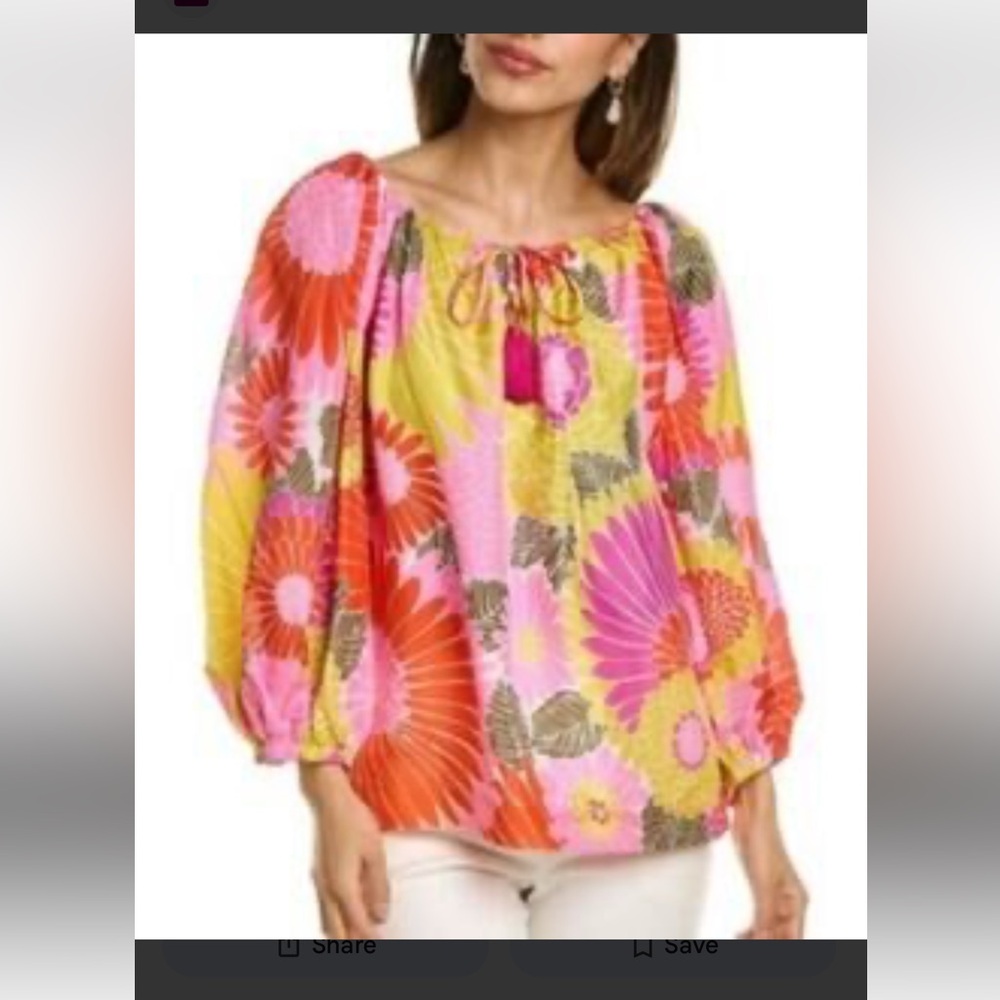 Trina Turk Vibrant Floral Exaggerated Sleeve Top - Picture 2 of 11